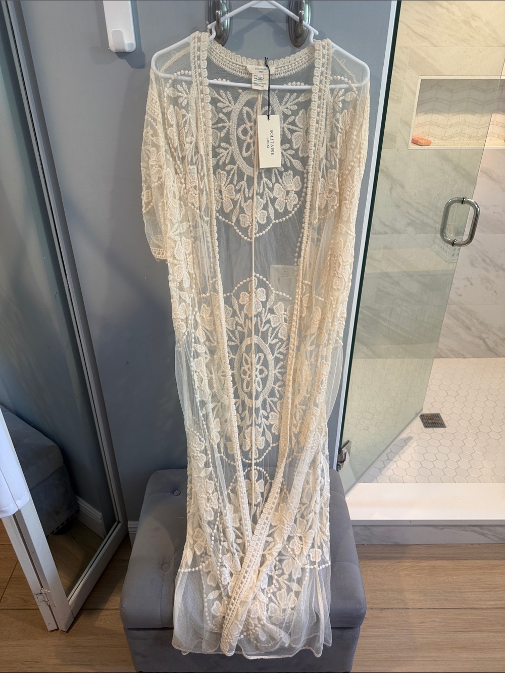 Solitaire Cream Lace Floral Swim Coverup